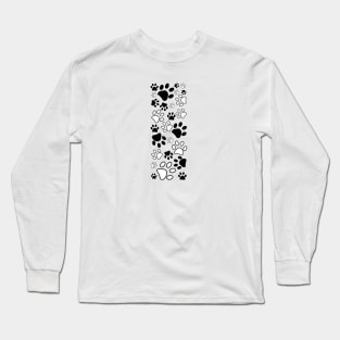 Black white paw prints border Long Sleeve T-Shirt